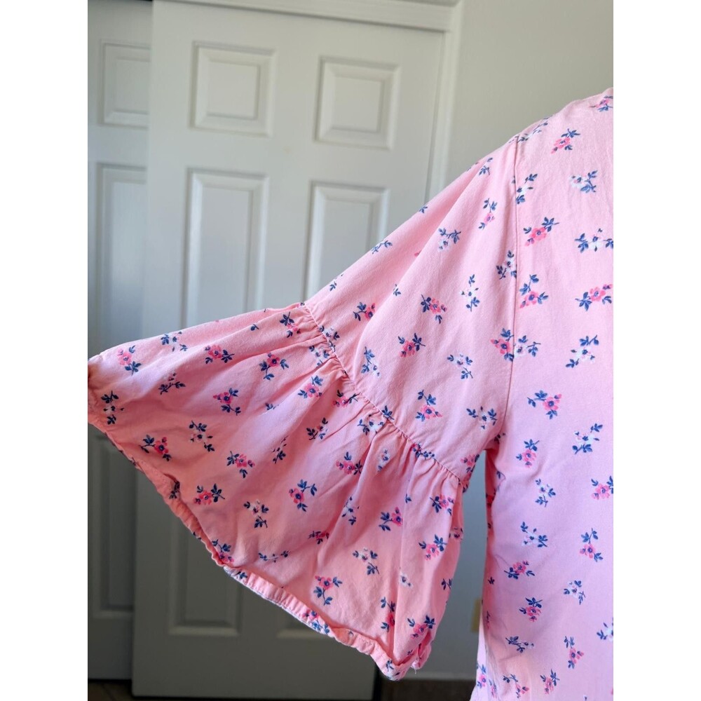 Abercrombie Women's Floral M Pink Puplum Bell Sleeve Blouse - Picture 6 of 14